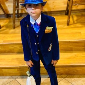 Four piece Yuan Lu blue suede suit boys size 7